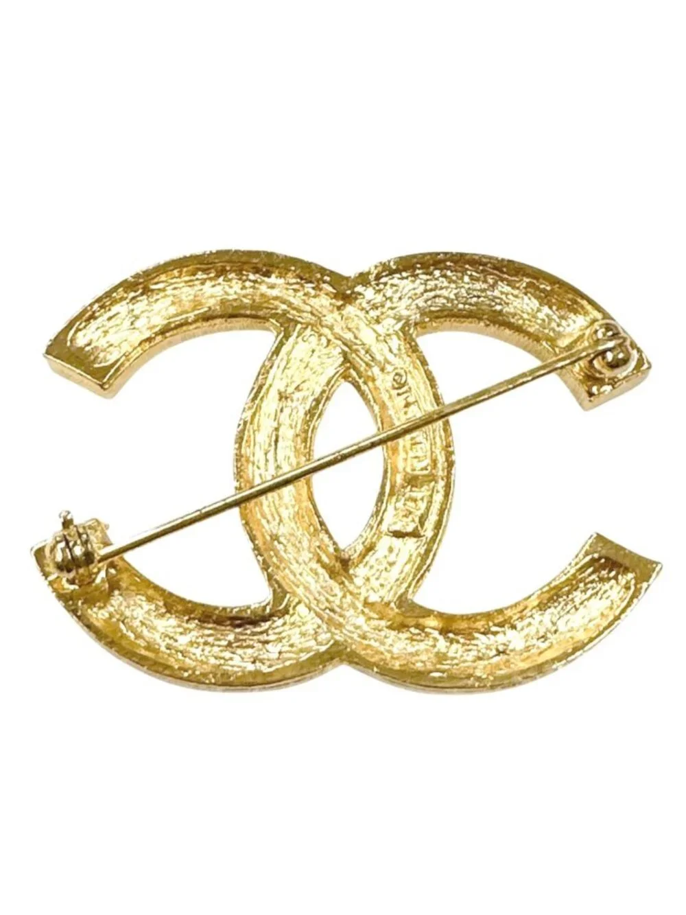 Chanel CC Logo Vintage Brooch Rhinestone Gold